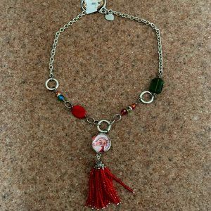 Art by Amy  Red and green bead Chain Santa Claus necklace NWT